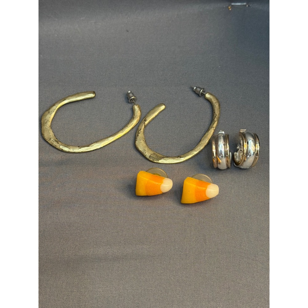 Lauren Ralph Lauren Two Tone Huggie Gold Textured Hoops Candy Corn Earrings Lot